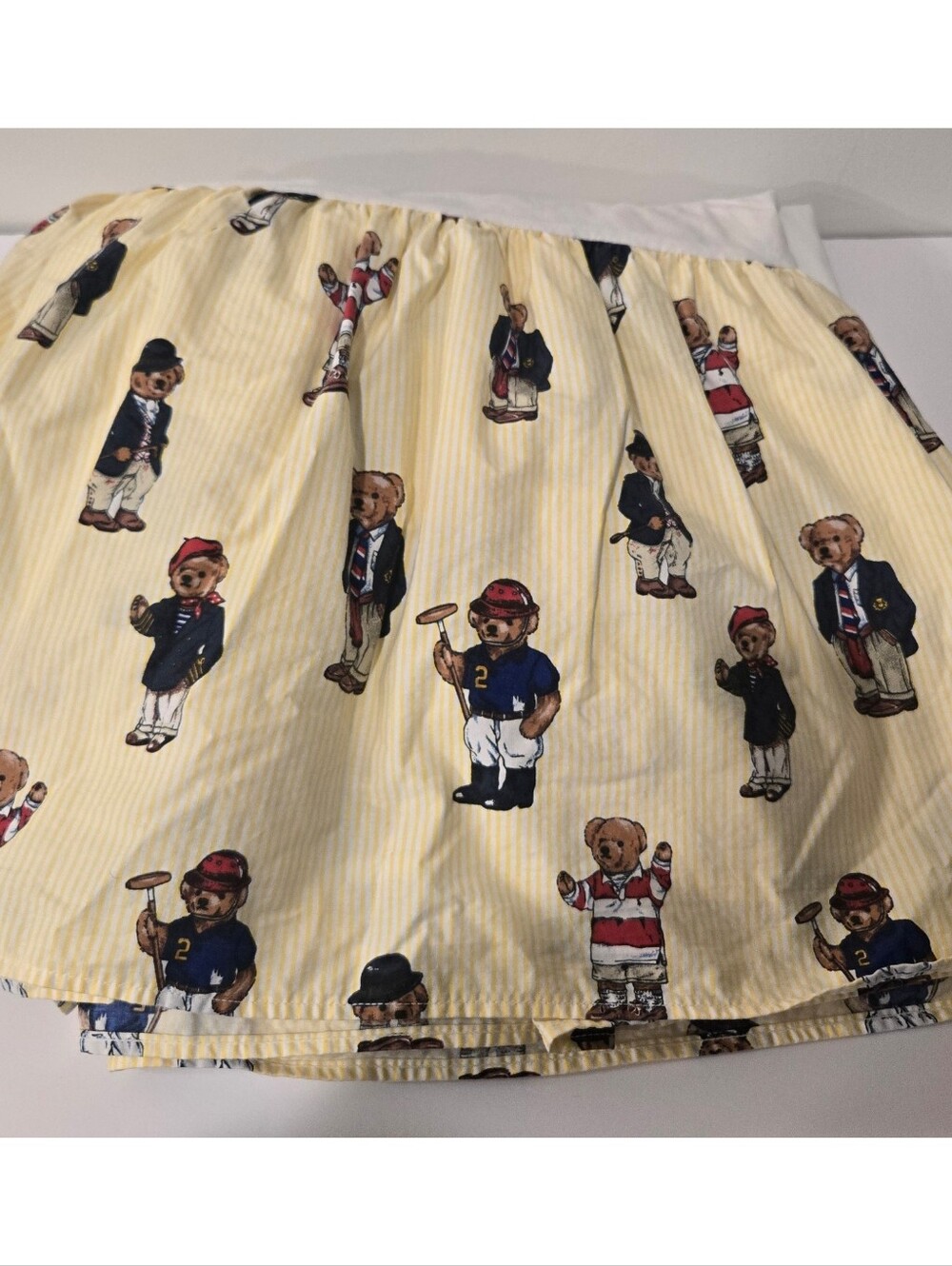 VTG Ralph Lauren Polo Yellow Striped Bedskirt Size Full Double Teddy Bears Theme